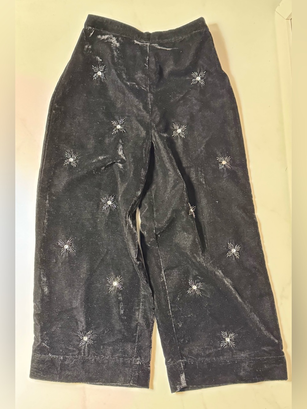 Zara Kids Black Velvet Pants with beads and crystal embroidery